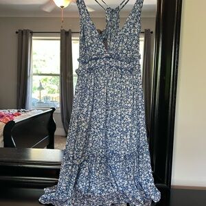 Cupshe Blue and White Halter Sundress Midi